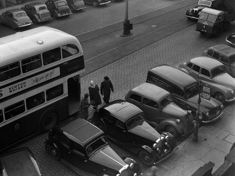 Bus and car congestion in George Street in August 1953.