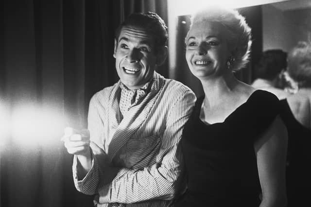 British actors and comedians Stanley Baxter and Betty Marsden, co-stars of the play 'On the Brighter Side' pictured at the Comedy Theatre in London, on September 6th, 1961