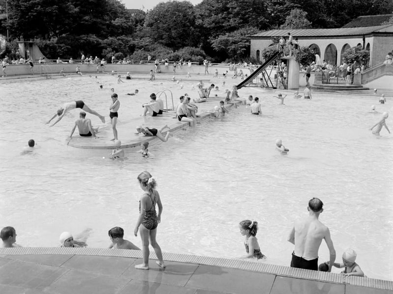 Bathers at Northsteads Lido, Scarborough, North Yorkshire, in the 50s