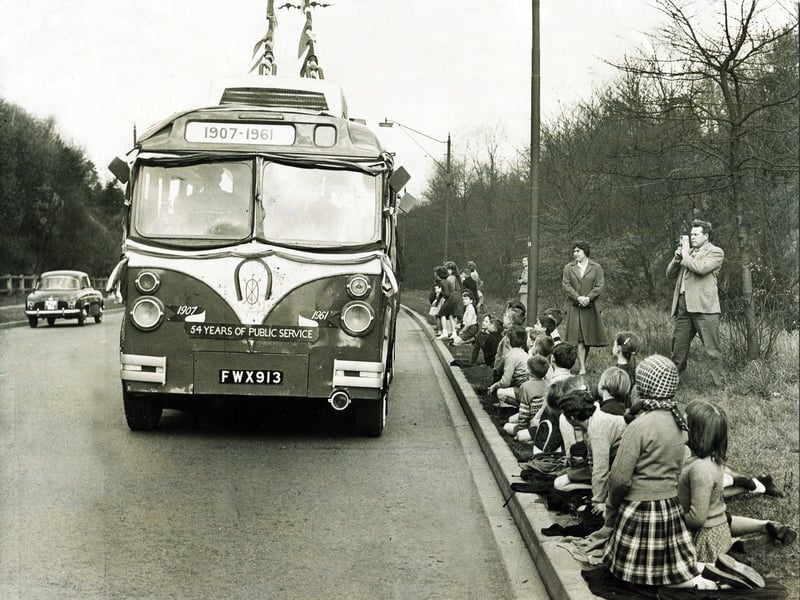 The last Swinton and Mexborough trolley bus makes its final journey on March 28, 1961, with the buses being replaced by modern diesel vehicles