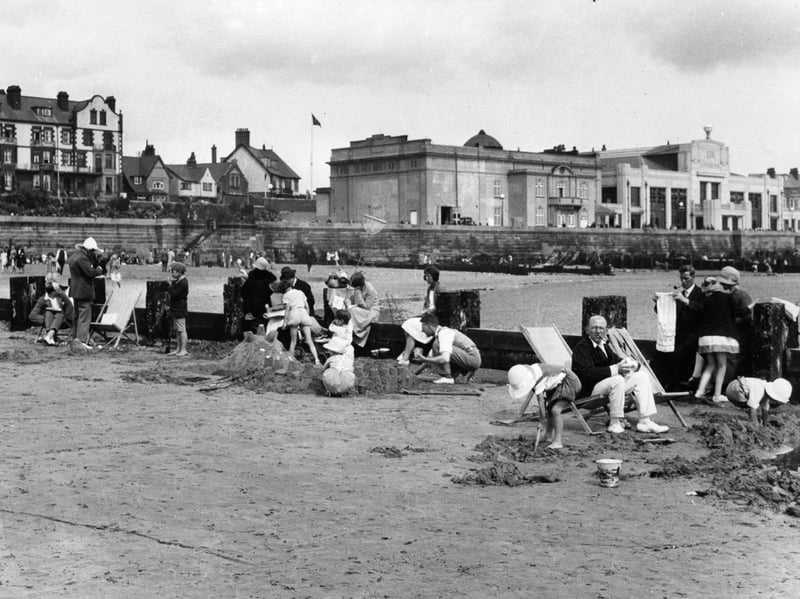 Children on the sands at Bridlington in around 1955