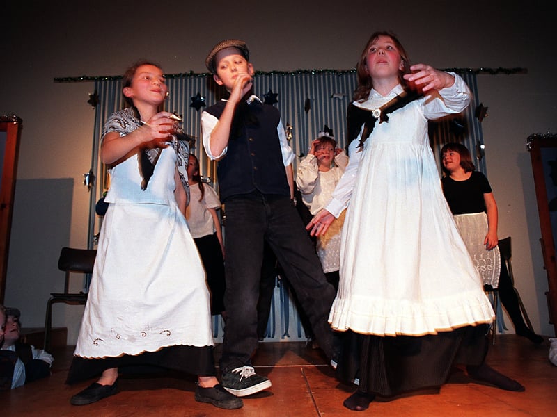 Pupils in Victorian costume at Rawdon C of E Primary School in December 1997.