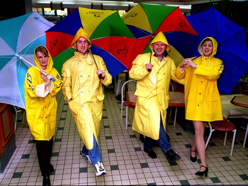 Principals of Rawdon Amateur Operatic Society at McDonald's restaurant in Yeadon in October 1997 to publicise their forthcoming production of Singin' in the Rain. Pictured, from left, are Melanie Beck, Anthony Gilmartin, Stephen Waite and Lisa Holmes.