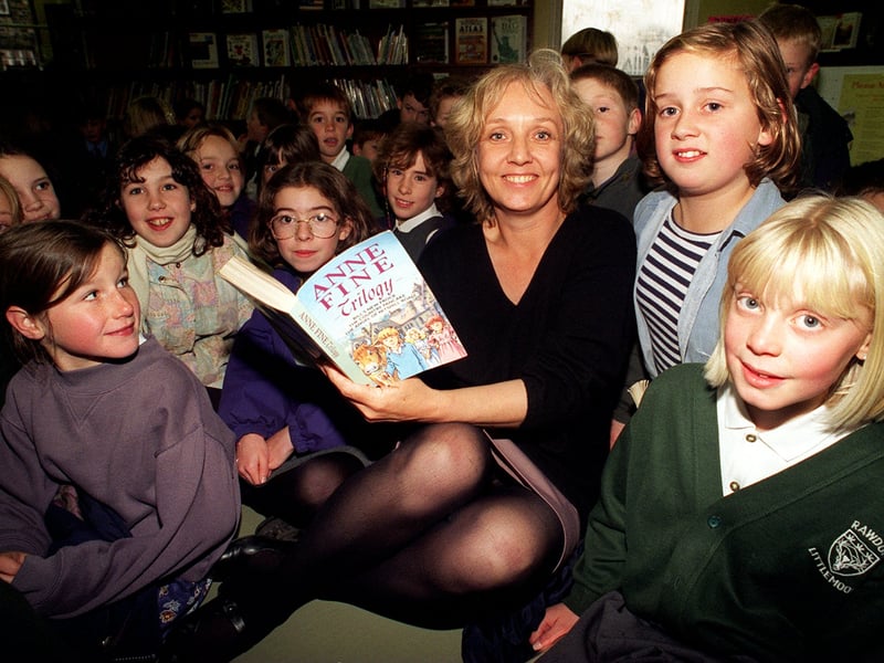 Author of Mrs Doubtfire Anne Fine visited Rawdon Library talk to children from two local schools about writing children books. Pictured in November 1995.