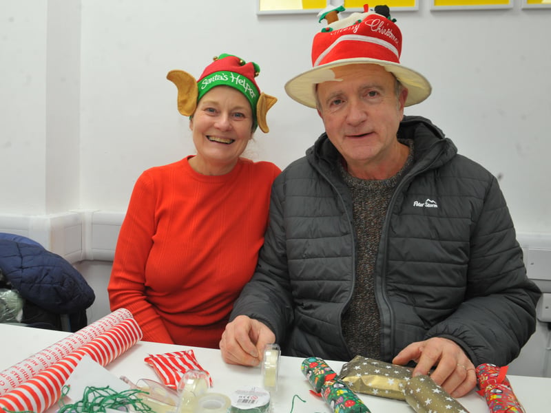 Julie and Paul Connolly of Tingley get into the spirit as they help out.