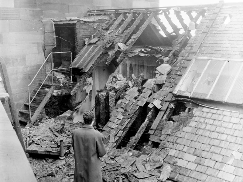 The aftermath of the fire at the British Railways parcels office in Lothian Road in June 1966.