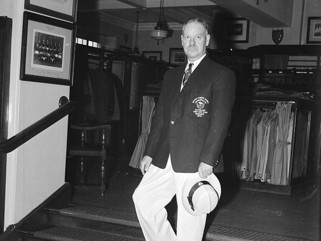 Modelling the Scottish Empire Games team dress at Smiths' on Lothian Road in July 1958.