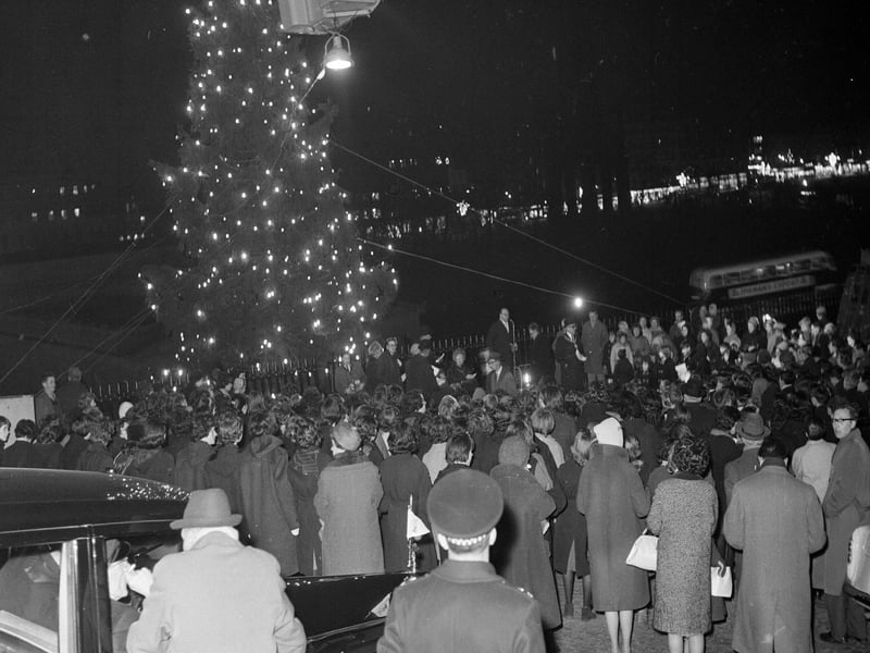 Crowds gather to see the Christmas lights switch-on in 1963.