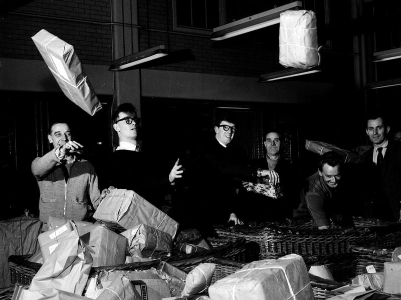 Post Office workers deal with Christmas parcels in 1962.