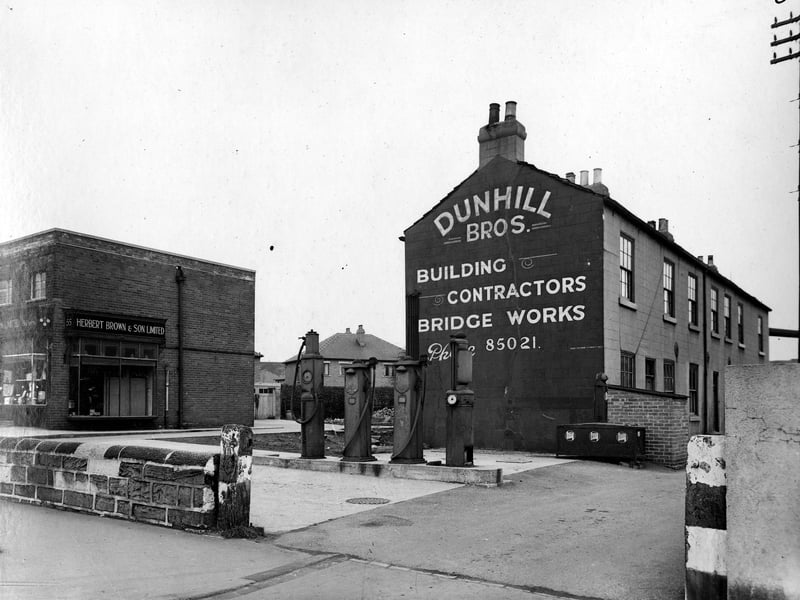 Dunhill Brothers garage on Selby Road with Herbert Brown, pawn brokers visible at Selby Road. Pictured in March 1946.