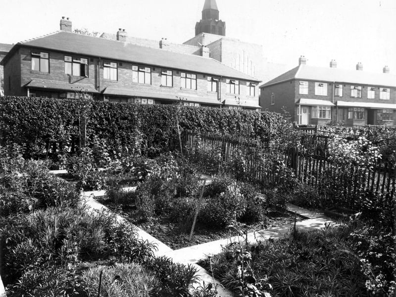 Looking east from Willow Well Road towards St. Wilfrid's Church behind in September 1949.