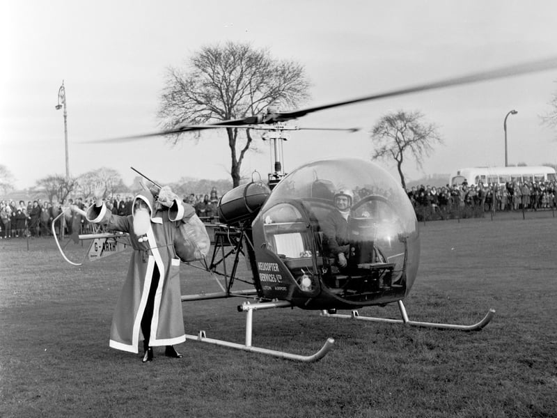 Santa Claus arrives at Leith Links by helicopter in 1965.