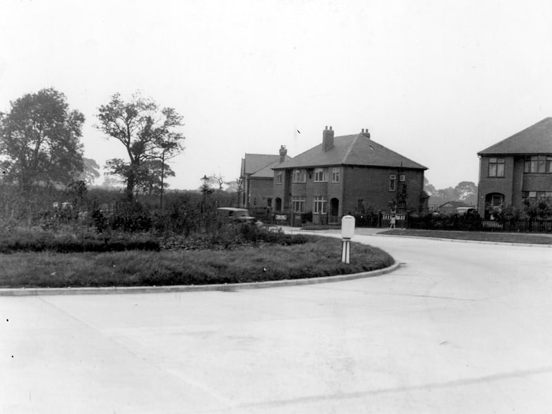 The roundabout of Cross Gates Ring Road with Barwick Road. Semi-detached houses can be seen on the right. Pictured in September 1938.
