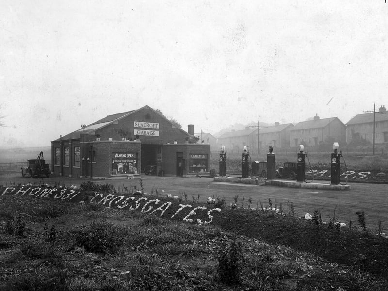 Seacroft Garage off York Road. Workshop and Kiosk can be seen with Petrol pumps visible on forecourt. Pictured in October 1932.
