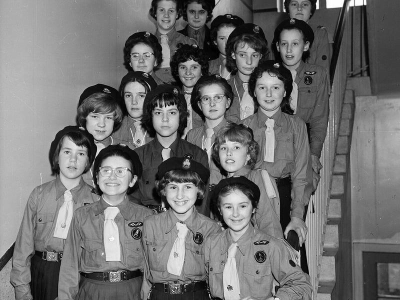 The 66th Company of Girl Guides take part in the first ever Pentland Festival of Music, Dancing and Drama at Hunter's Tryst School, Oxgangs, in May 1963.