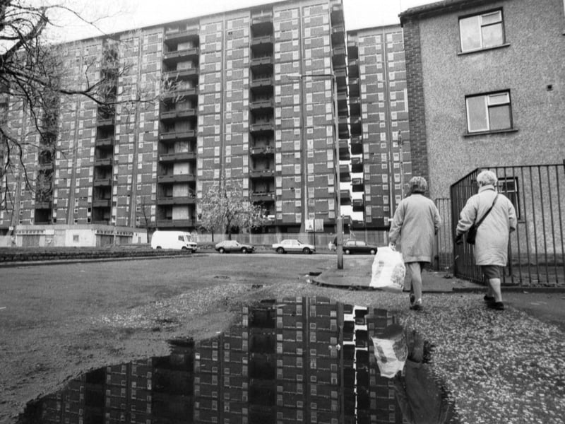 The Hutchesontown high-rise flats in the Gorbals area of Glasgow, earmarked for demolition in April 1993
