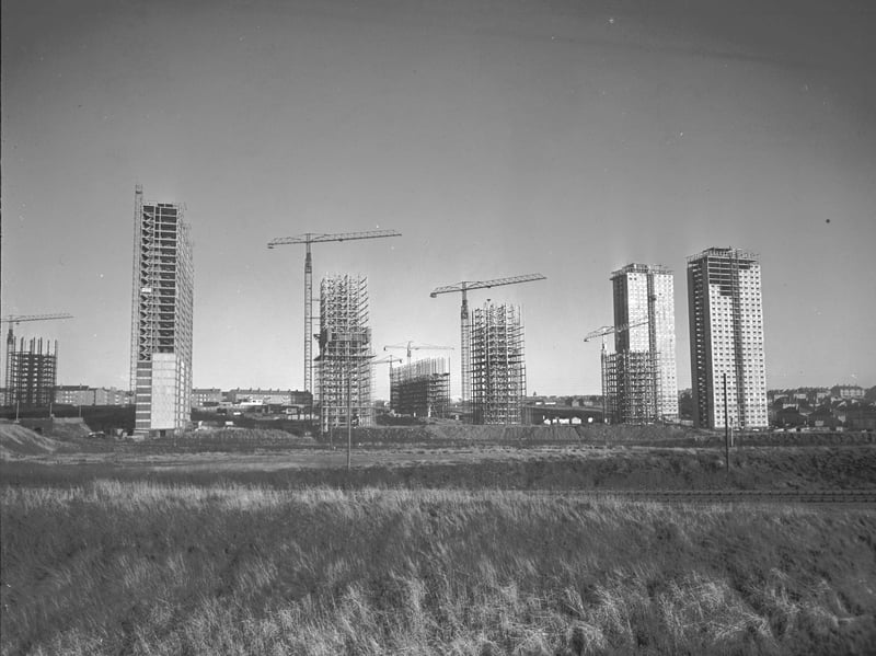 Multi-storey flats being built at Red Road, Glasgow, in November 1965