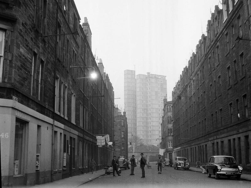 The 21-storey flats at Leith Fort nearing completion in April 1963