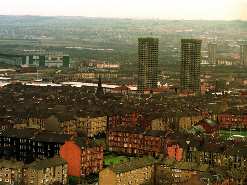 The skyline of Glasgow, showing the high-rise flats, in 2000