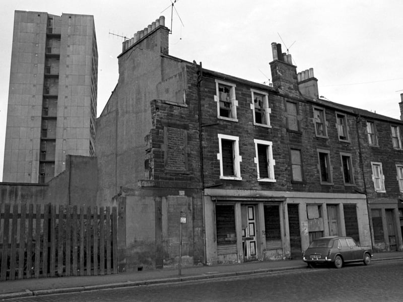 The old and the new in Coburg Street, Leith, Edinburgh, in December 1976