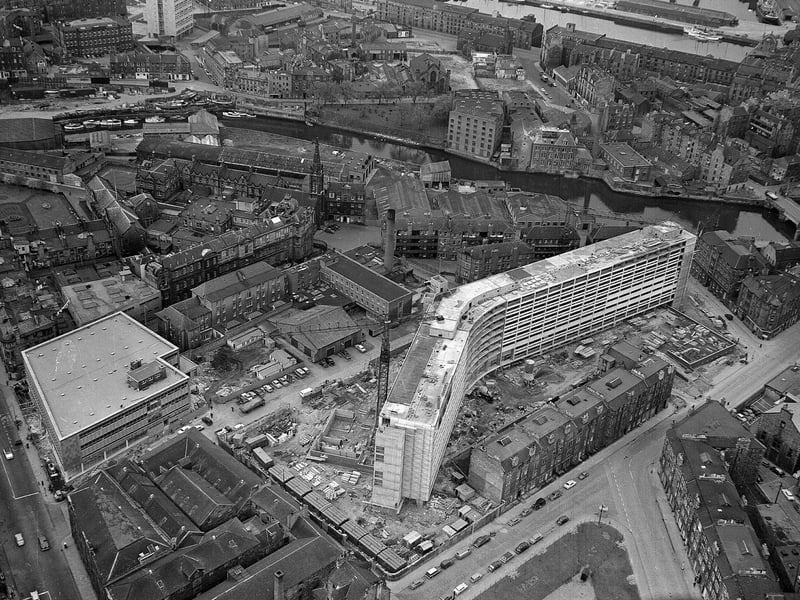 An aerial shot of the new flats being built at Cables Wynd as part of the redevelopment of Leith in May 1965