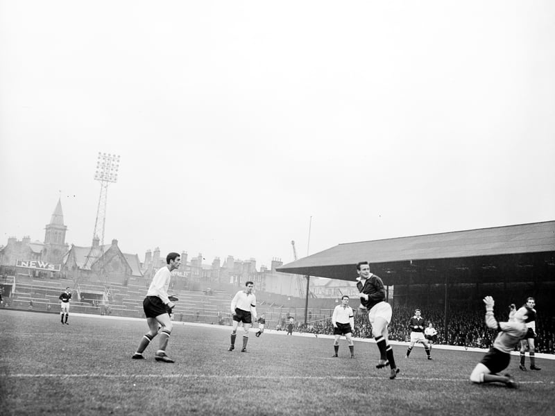 Willie Wallace scores for Hearts against Clyde at Tynecastle in August 1966.