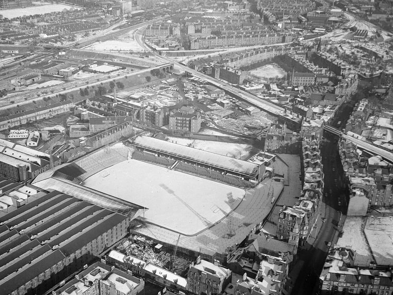 An aerial view of Tynecastle taken in February 1966.