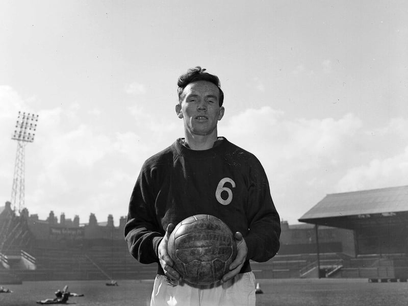 Hearts player John Cumming, who had been picked for the Scottish team to play England at Hampden, training at Tynecastle in March 1960.
