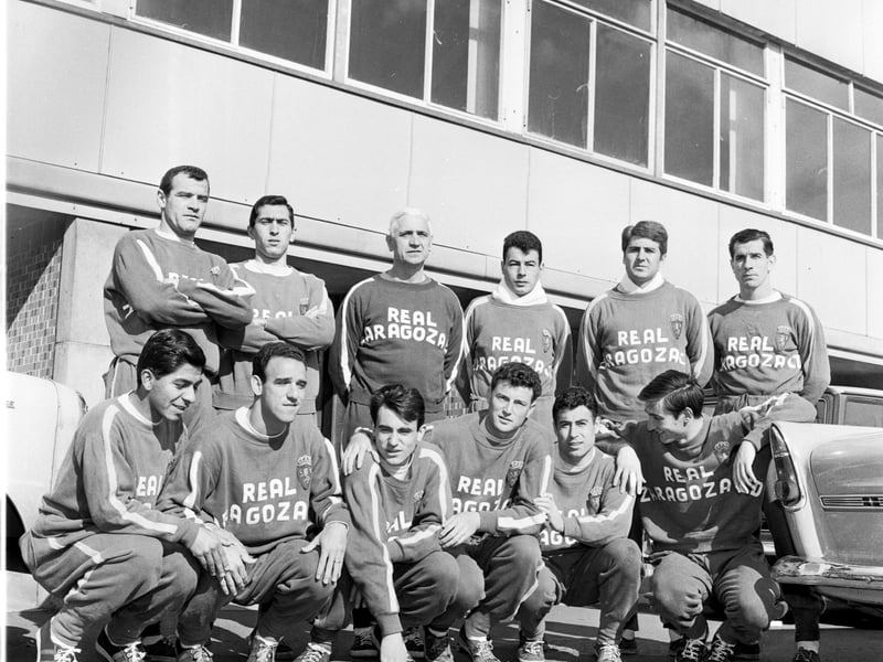 A photograph of the Real Zaragoza football team taken outside Tynecastle Park in March 1966.
