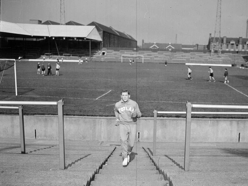 Boxer Jackie Brown training at Tynecastle in October 1959.