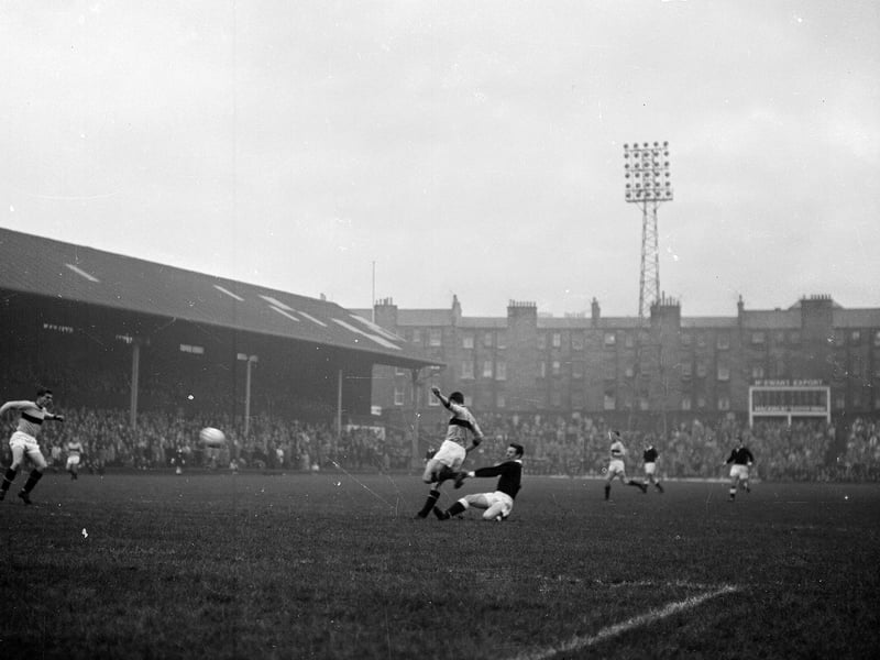  Bert McCann on the ball during a Hearts v Motherwell match at Tynecastle in December 1959.