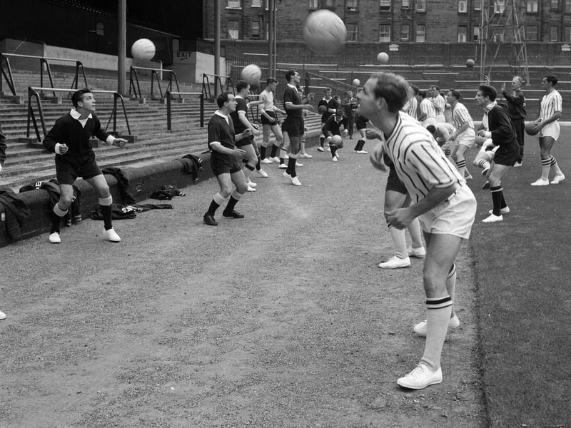 The Hearts team training at Tynecastle in July 1964.