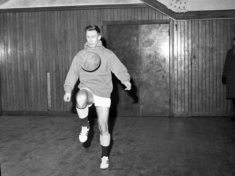 Norwegian footballer Roald Jensen, who joined Hearts from SK Brann Bergen, trains in the gym in December 1964.