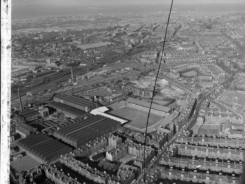 An aerial view of Gorgie Road in November 1961.