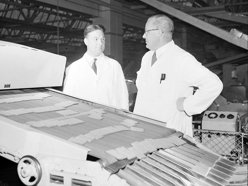 Works Manager Mr D Reid and Managing Director Mr A Young - Managing Director at the McVitie and Price cake and biscuit factory in Gorgie in June 1958.