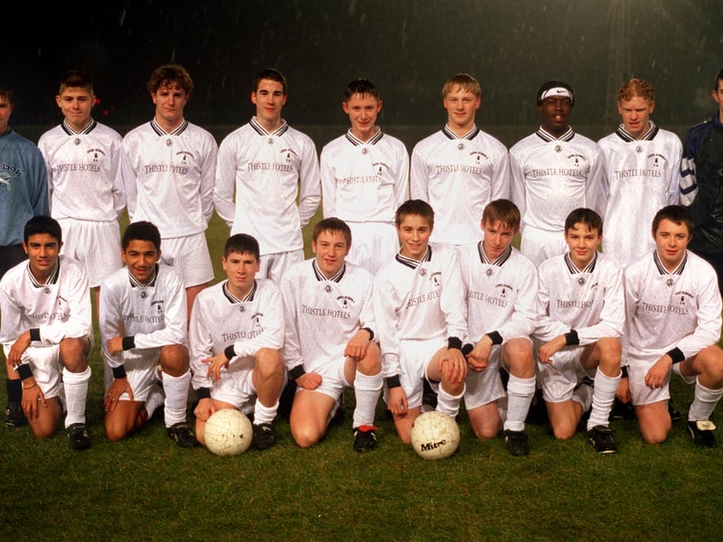 Leeds Schools FA U-15s are pictured with Premier League stars of the future featured in the line up. Back row, from left, are Danny Gautney, Shaun Hobson, Gareth Morgan, John Hosfield, James Jeffrey, Gareth Liversidge, Jerome Nolan, Peter Laybourn and Richard Hall. Front row, from left, are Harpal Singh, Aaron Lennon, Nick Montgomery, Andy Moores, Neil Davis, Calem Connolly, Adam Nuller and Oliver Whiteley.