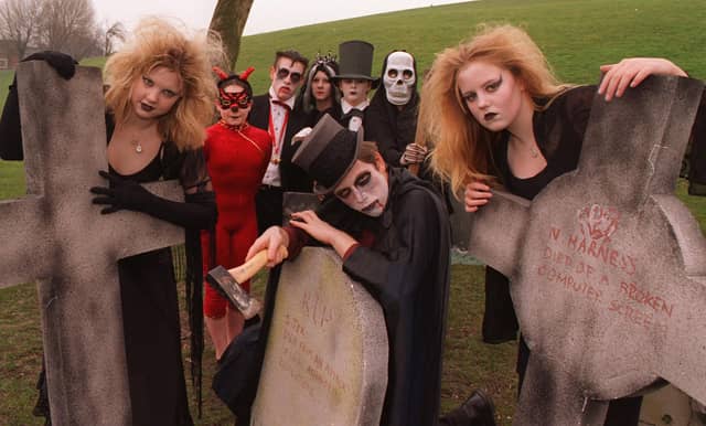 These Wortley High School students were preparing to stage A Night of Fear, described as a production of shock, rock and horror. Pictured, from left, are Lindsey Havercroft, Richard Potter and Tanja Bage with some of the other performers.