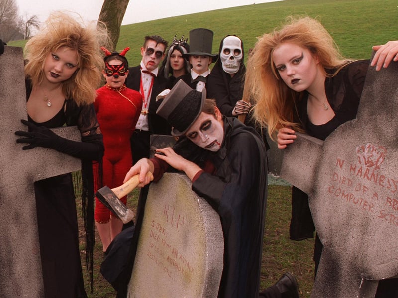 These Wortley High School students were preparing to stage A Night of Fear, described as a production of shock, rock and horror. Pictured, from left, are Lindsey Havercroft, Richard Potter and Tanja Bage with some of the other performers.