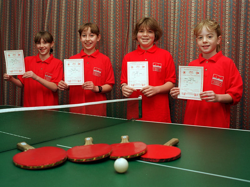 Table Tennis champs at Cookridge Primary School in January 1997. Pictured, from left, are Rachael Gibson, Jenny Smith, Nicola Shepherd and Rebecca Hargreaves.