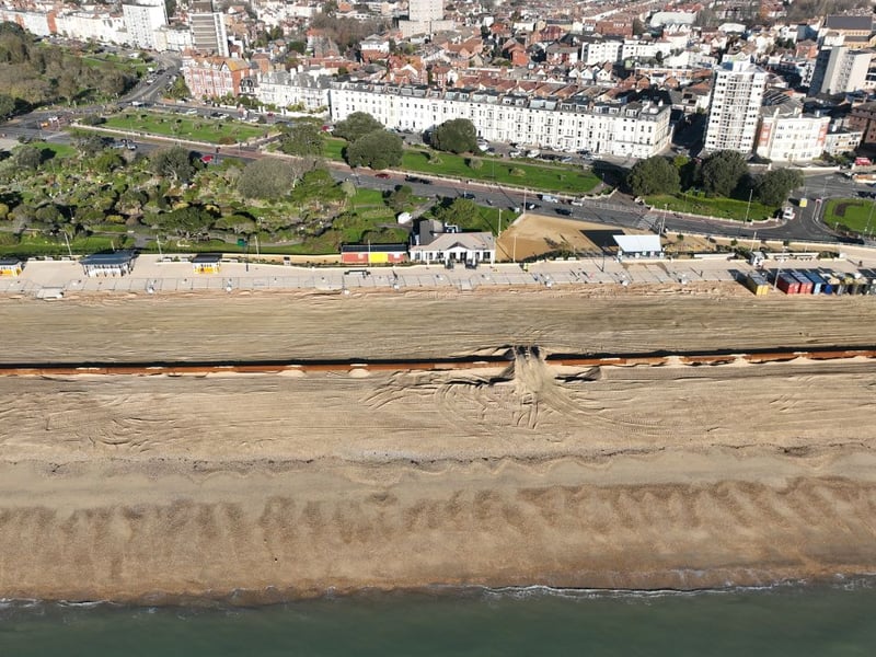 The giant pipe to the west of South Parade Pier which has been used for importing shingle will be dismantled.
Picture: Southsea Coastal Scheme