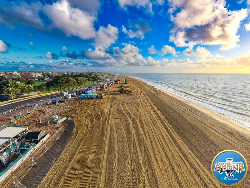 Ongoing works to the sea defences at Southsea Seafront near South Parade Pier
Photo by My Portsmouth By Drone