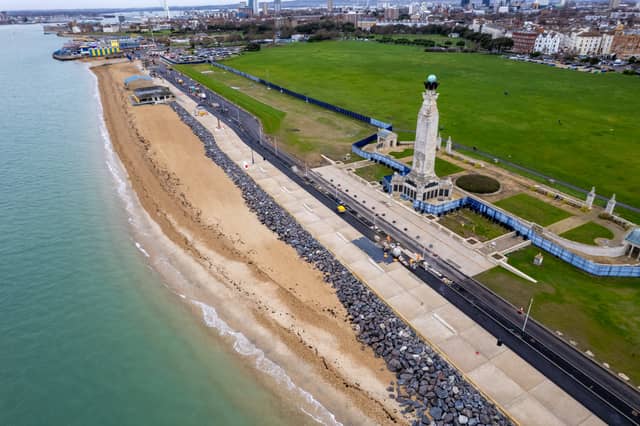 Ongoing works to the sea defences in front of Southsea Common - the road surface in front of the Naval Memorial will be a little different to the rest of the road
Photos by Alex Shute