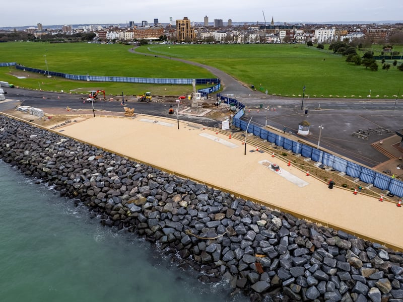 Ongoing works to the sea defences in front of Southsea Common. A new community area is being created along the promenade which will link up to the existing promenade in front of Blue Reef
Photos by Alex Shute