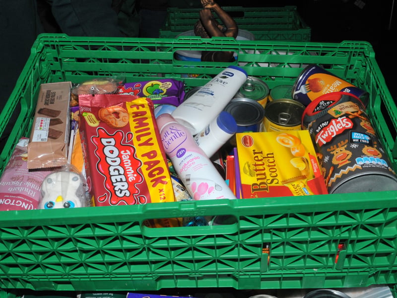 A selection of foods and toiletry products donated by supporters.