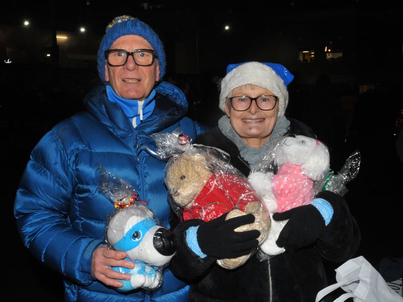 Stephen Bird and Beverley Johnson, of Cudworth, with cuddly teddies they brought.