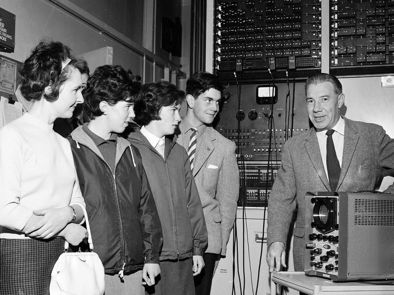 Cramond Kirk Youth fellowship visit Fountainbridge telephone exchange in October 1963.