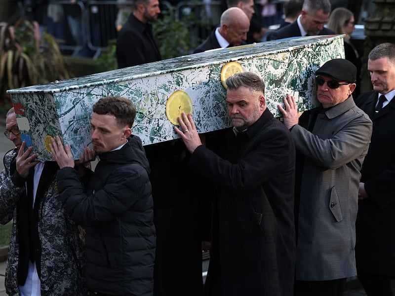 Mani's coffin was covered with artwork from The Stone Roses' eponymous debut album.