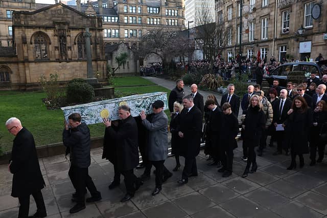 The funeral of Gary 'Mani' Mounfield at Manchester Cathedral on December 22.