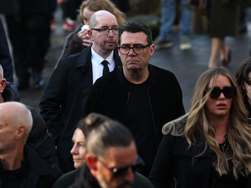 Manchester mayor Andy Burnham arrives at Manchester Cathedral.
