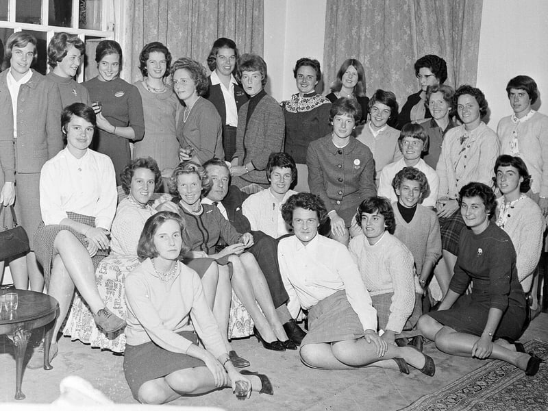Members of the American Women's Lacrosse team at the Barnton Avenue home of Mr and Mrs Logan McClure in October 1964.